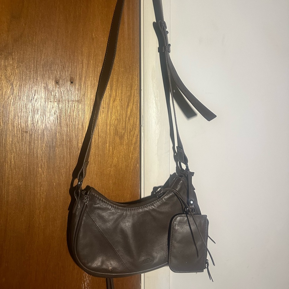 Vince camuto Women's Dark Brown Leather Crossbody Bag with Zip Pouch